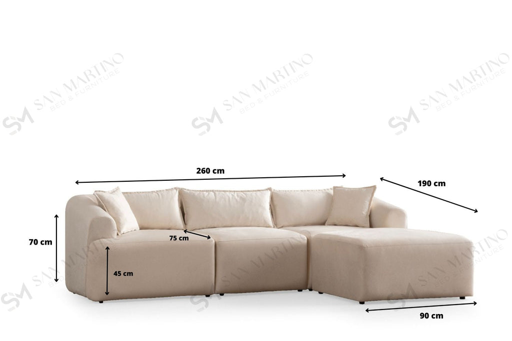 Canapé Mila modulable, tissu Marbella crème