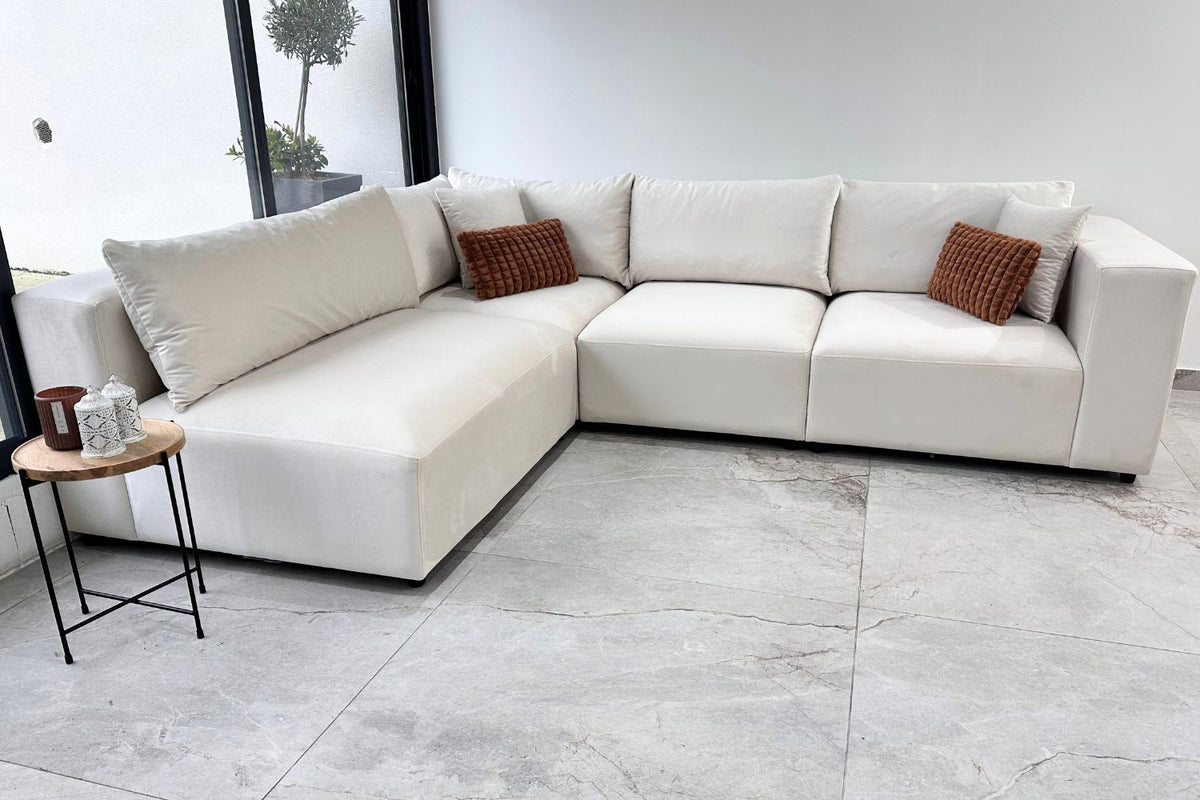Canapé Azra Modulable Velours Blanc cassé