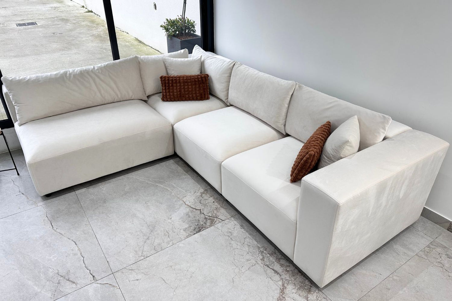 Canapé Azra Modulable Velours Blanc cassé