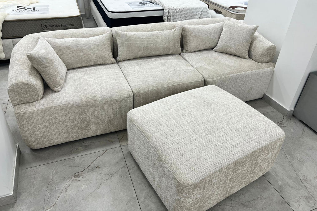 Canapé Mila modulable, tissu Marbella crème