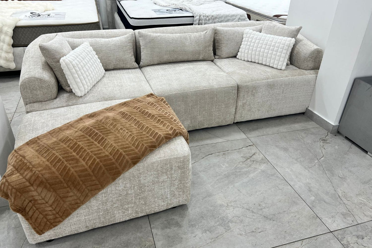 Canapé Mila modulable, tissu Marbella crème