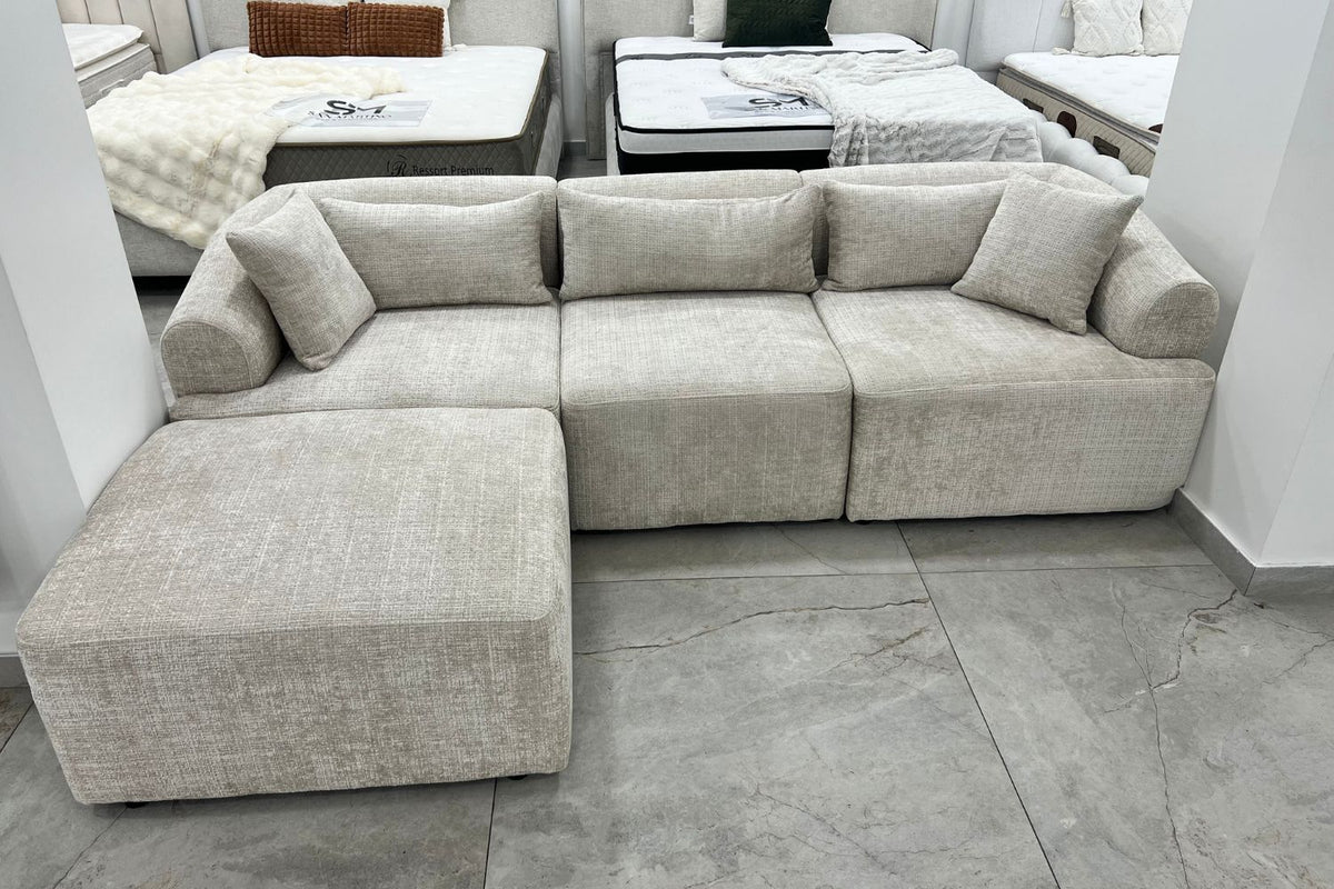 Canapé Mila modulable, tissu Marbella crème