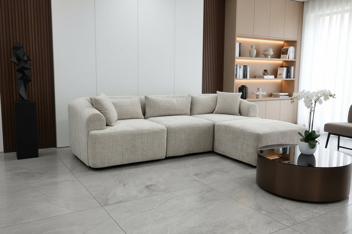 Canapé Mila modulable, tissu Marbella crème