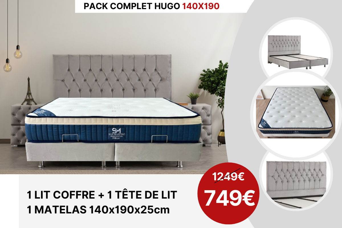 PACK COMPLET HUGO GRIS + Matelas 25cm