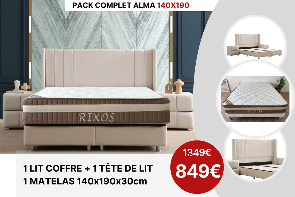 PACK COMPLET ALMA BLANC CASSÉ + Matelas 30cm