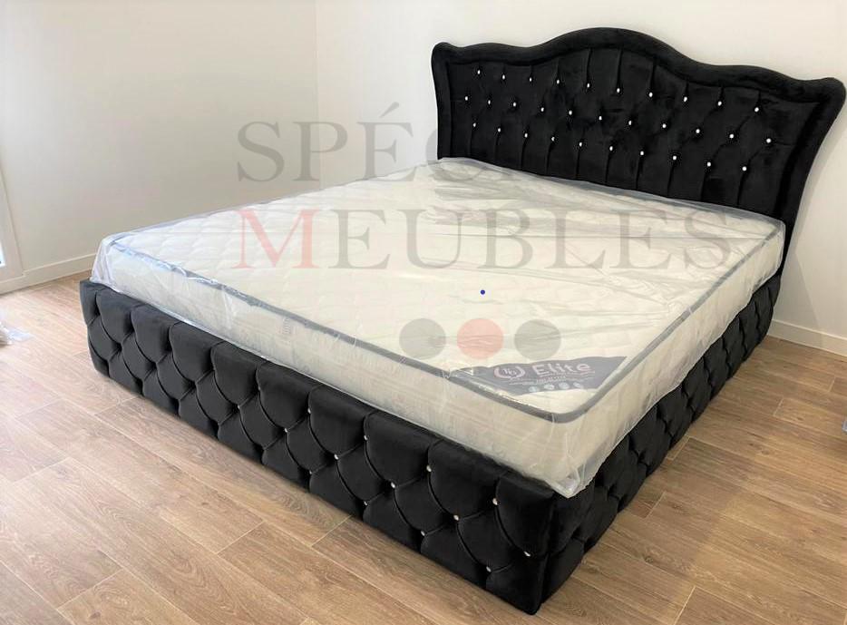 VENICE Black Bed Frame - Tufted velvet with rhinestones