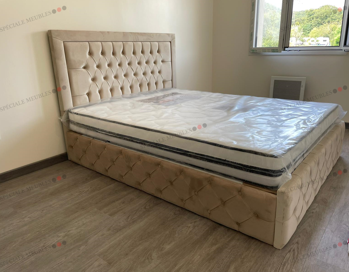 ROMA BEIGE Bed Frame - Tufted velvet