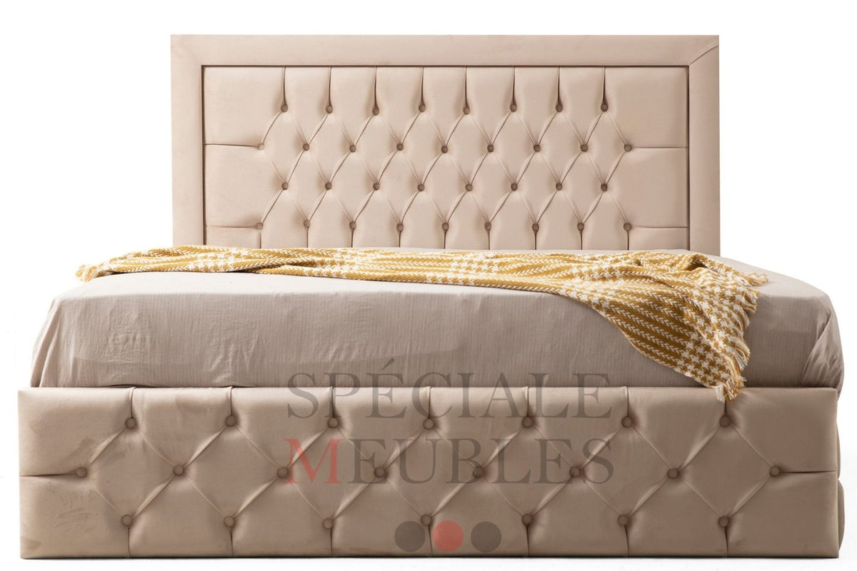 ROMA BEIGE Bed Frame - Tufted velvet