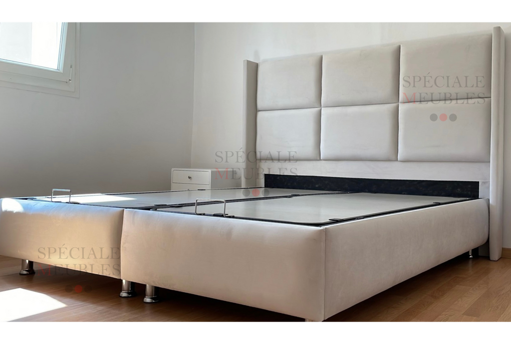 Lit Coffre RIO BEIGE - Velours