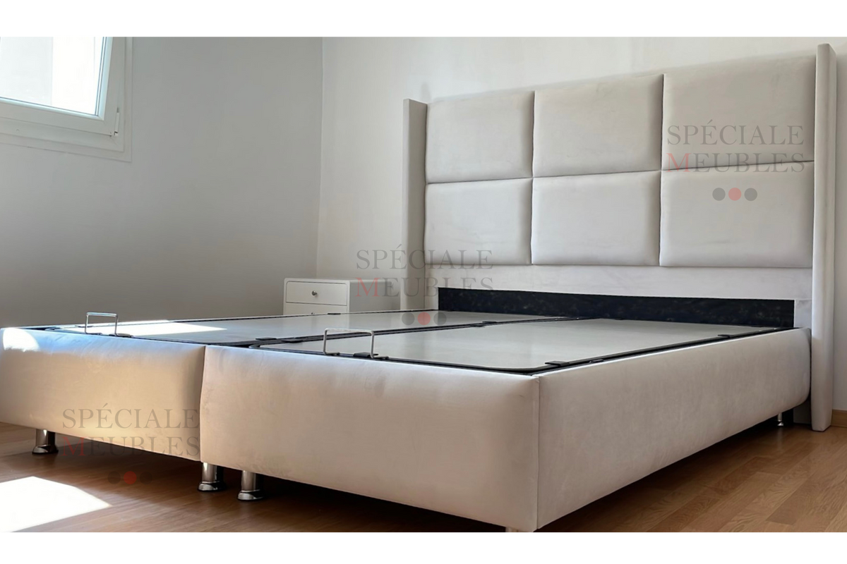 Lit Coffre RIO BEIGE - Velours